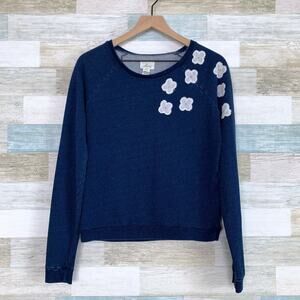 Levis Flower Applique Sweatshirt Blue French Terry Raglan Sleeve Womens Small